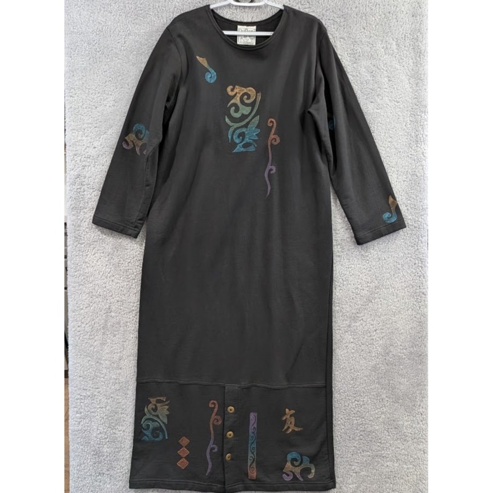 Play Alegre Cotton Long Sleeve Maxi Dress Women's M/L Hand‎ Painted Art to Wear